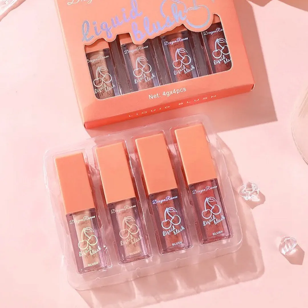 4pcs Cherry Liquid Blushes Long-lasting Makeup Blusher Creamy Rouge Cheek Blush