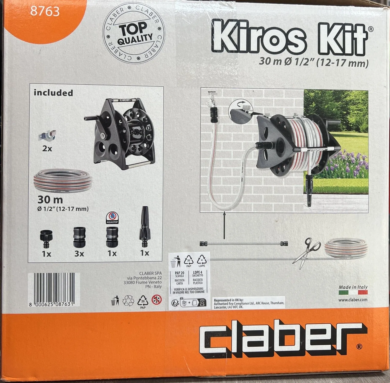 Claber Kiros Kit 30m Garden Hose Reel | Model : CLABER-8763