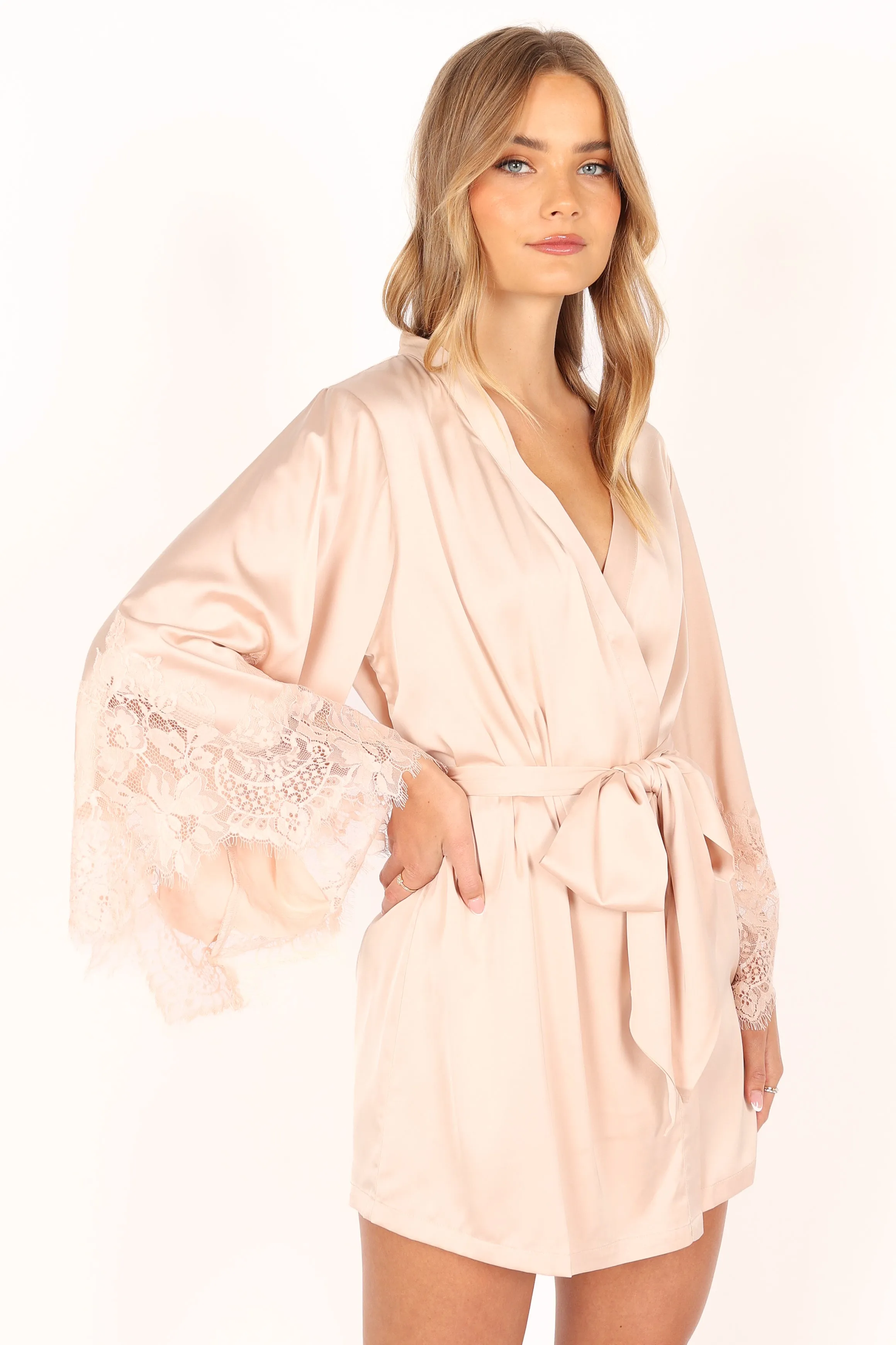 Dara Lace Trim Robe - Blush