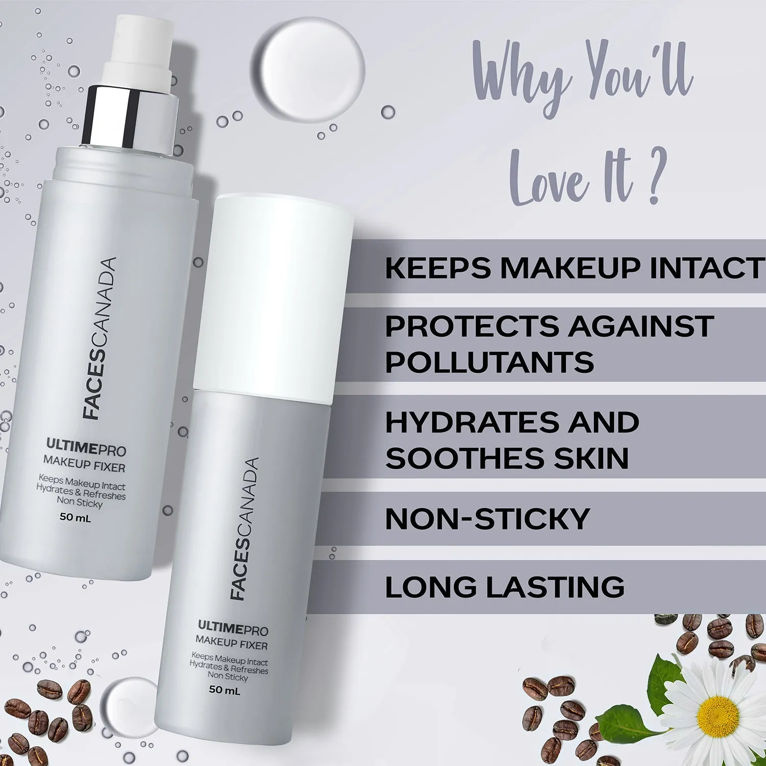 FACES CANADA Ultime Pro Makeup Fixer, 50 ml | Long Lasting Makeup Setting Spray | Keeps Makeup Intact | Hydrates, Soothes & Refreshes Skin