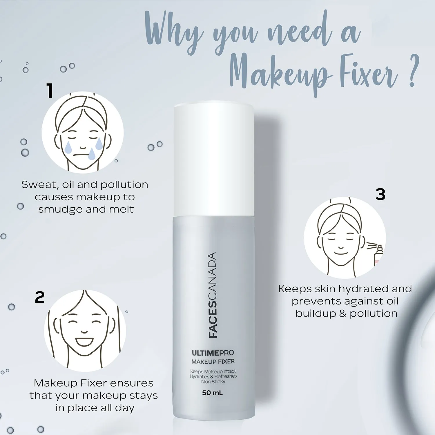 FACES CANADA Ultime Pro Makeup Fixer, 50 ml | Long Lasting Makeup Setting Spray | Keeps Makeup Intact | Hydrates, Soothes & Refreshes Skin