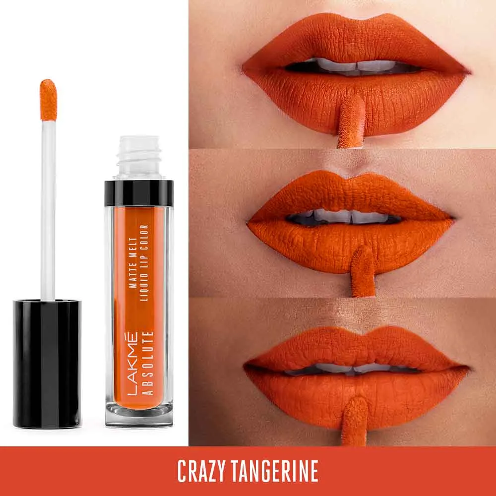 Lakmē Absolute Matte Melt Liquid Lip Color, Crazy Tangerine- 6ml