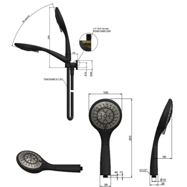 Meir Round 3 Function Hand Shower on Swivel Bracket Matte Black