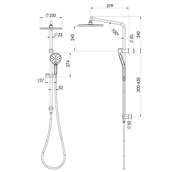 Phoenix Tapware Ormond Twin Rail Shower Matte Black