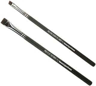 Professional Eyeliner Makeup Brush Set – 2pc Beauty Junkees Eye Liner Brushes Includes Angled Precision Gel Liner for Tightline, Pro Small Flat Definer, Precision Lash Liner, Brow Conceal for Defining